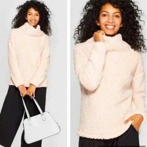 Cowl Neck Sherpa Pull Over Sweater Cream - A New Day
